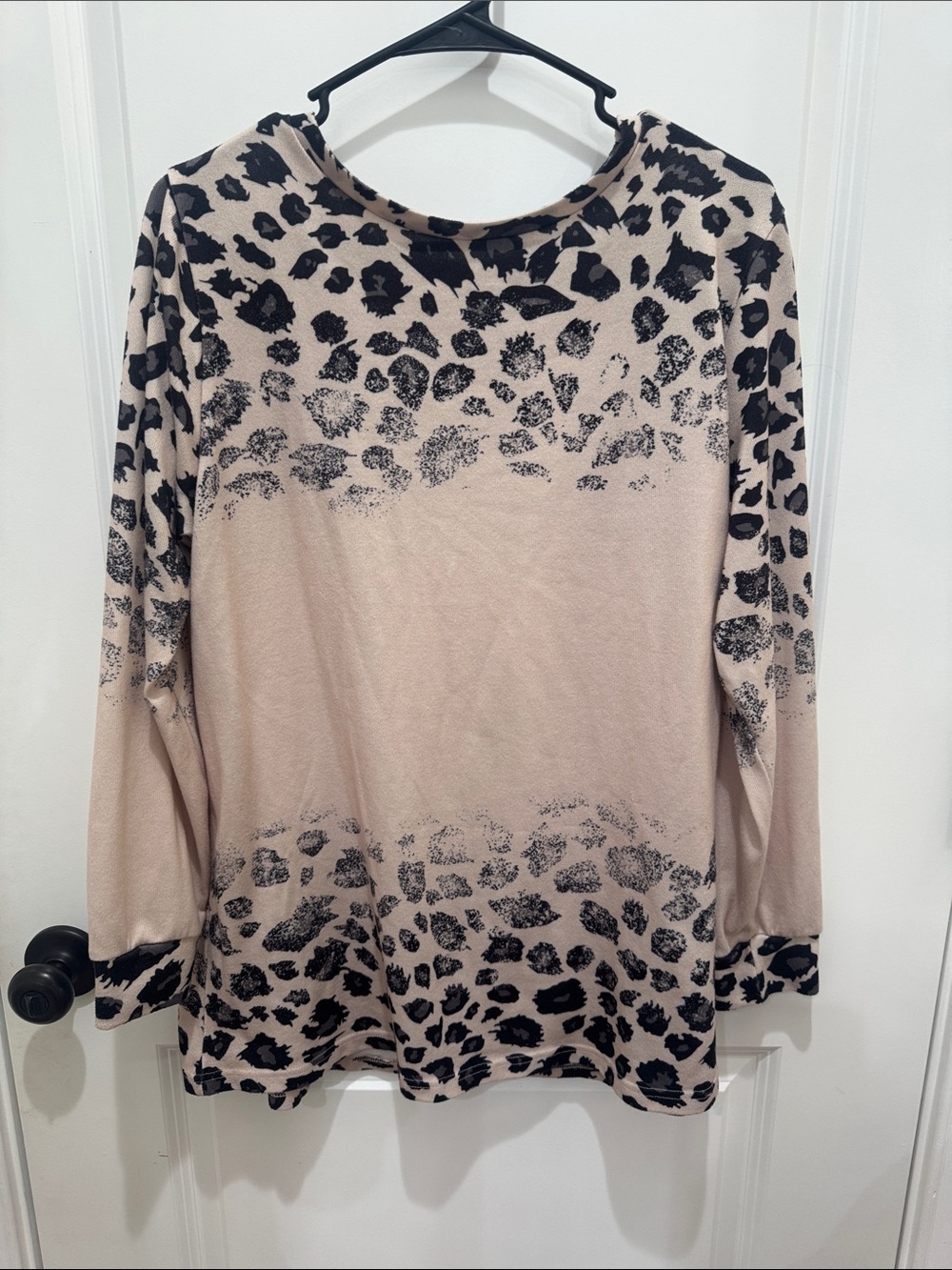 Beige Leopard Print Long Sleeve Women's Top